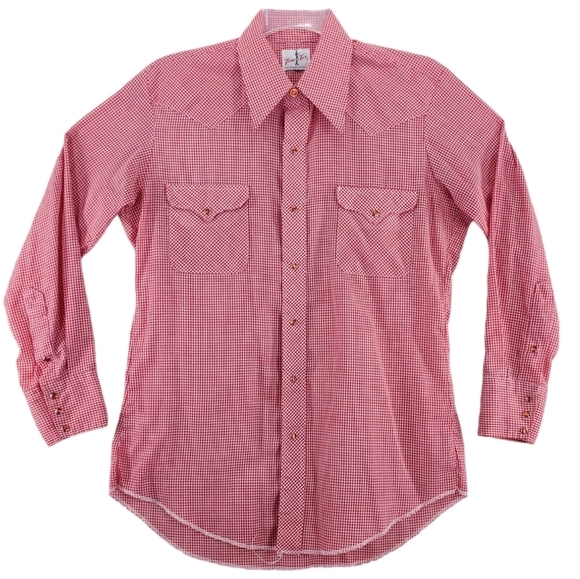 Vtg Tem Tex Shirt Mens 16 Pearl Snap Button Up Gingham Red White Western Cowboy - Picture 2 of 13